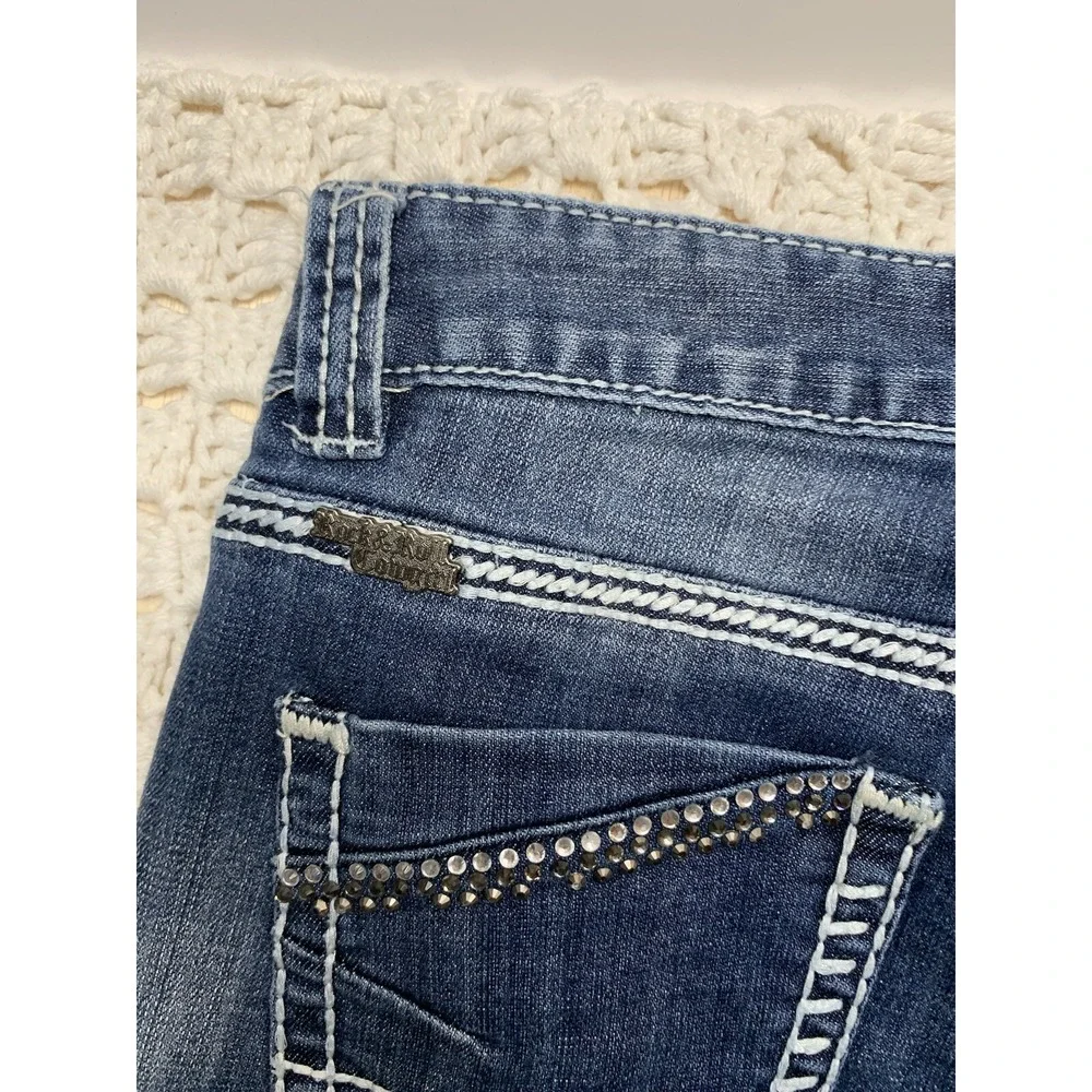 Rock and Roll Cowgirl Women Jeans 26x32Approx‎ 28x31 Blue Denim Low Rise Bootcut - Picture 3 of 12